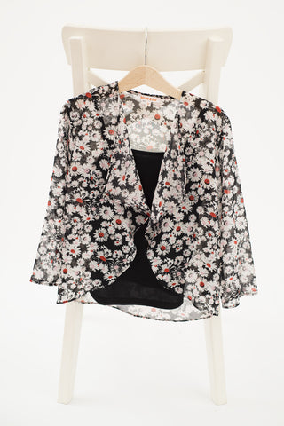 Комплект ефирна блуза с десен на цветя и черен потник Bluezoo / 6г.