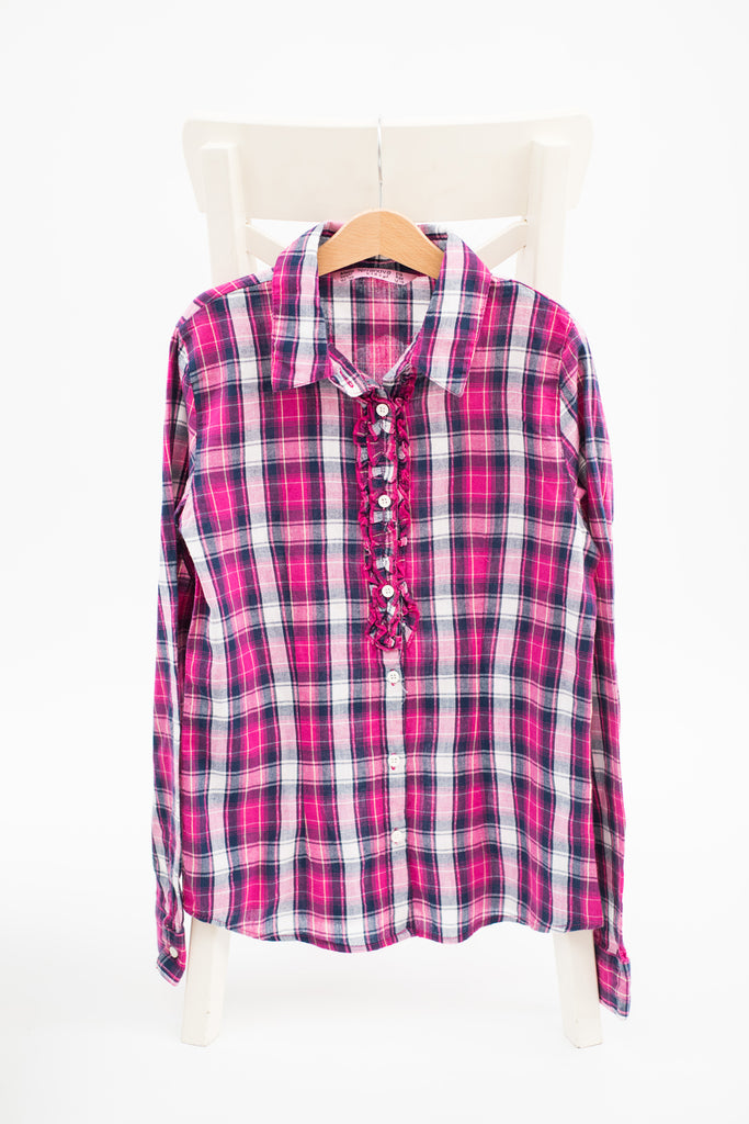 Риза в розово на тъмносиньо и бяло каре с блестяща нишка Terranova / 12-13г.