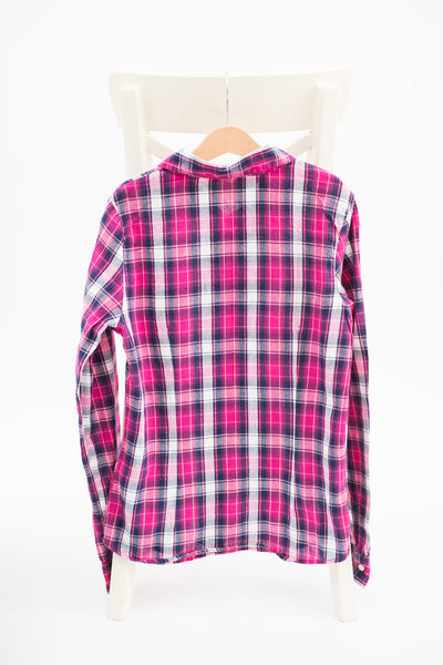 Риза в розово на тъмносиньо и бяло каре с блестяща нишка Terranova / 12-13г.