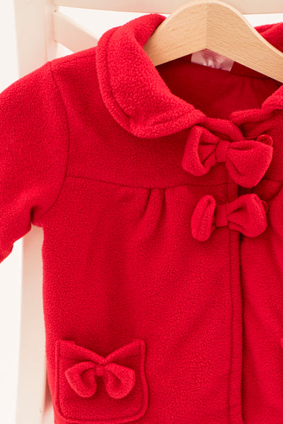 Кокетно червено палто с малки панделки Cuddlesome / 3-6м.