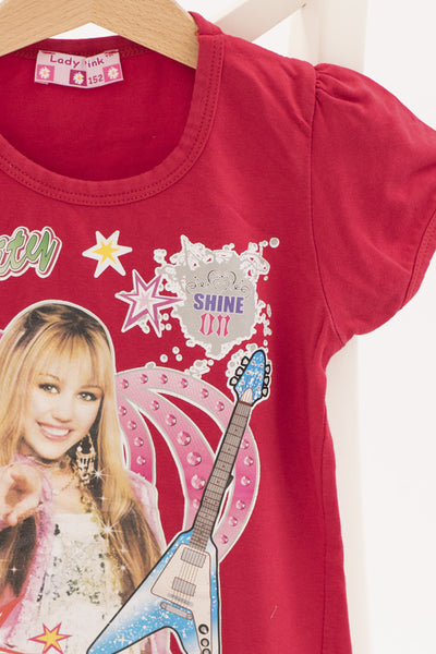 Блуза-туника в червено с апликация "Hannah Montana" Lady Pink / 7-9г.