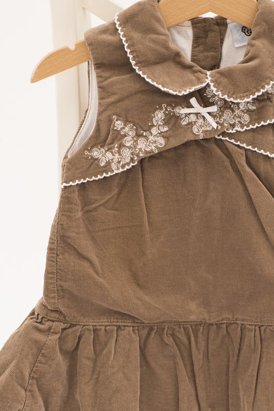 Джинсова рокля в кафяво с красиви бродерии, BABY WEAR/ 12м., 80см.