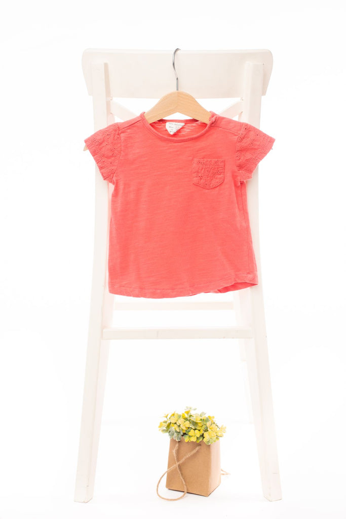 Тениска в коралов цвят с дантелени детайли Zara / 3-6м.