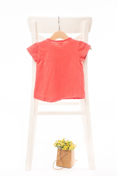 Тениска в коралов цвят с дантелени детайли Zara / 3-6м.