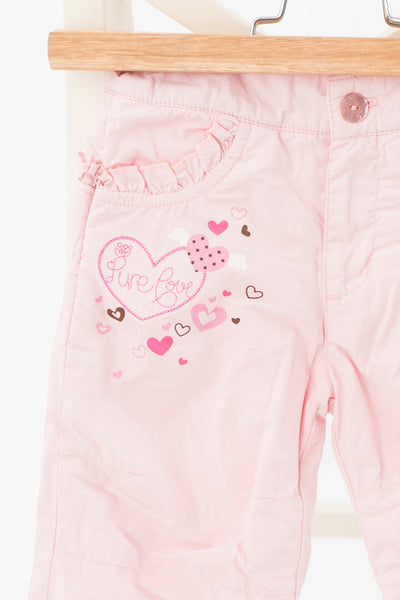 Подплатен памучен панталон в бледо розово / 9м.