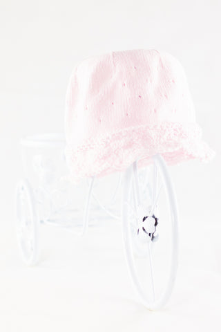 Нежно розова памучна шапка със ситна плетка и дантела, H&M/ 12-18м.