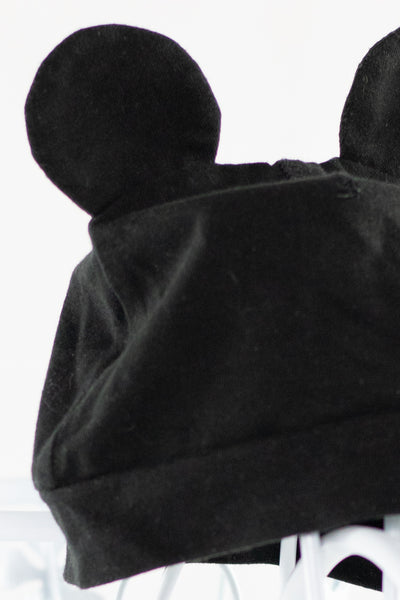 Черна памучна (органичен памук) шапка с ушички Мики Маус, Disney, H&M/ 6-9м.