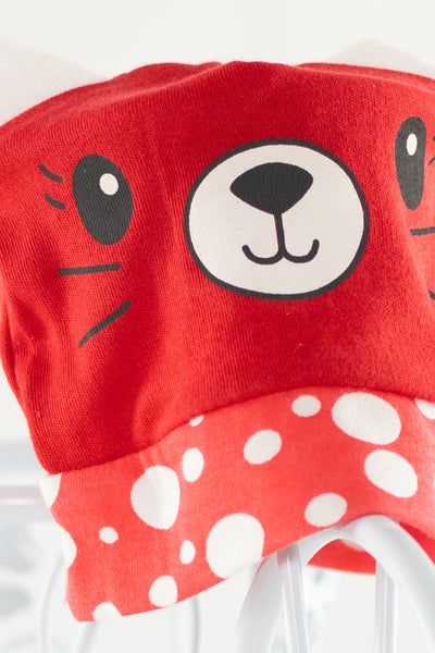 Червена пролетна шапка коте с ушички/ 0-3м.