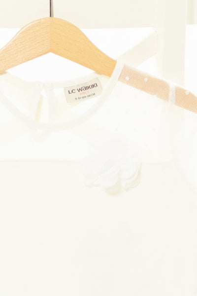 Бяла блуза с тюл на рамената Lc Waikiki / 4-5г