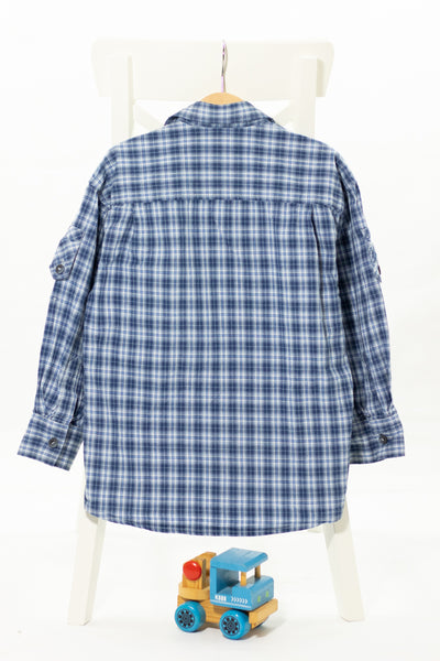 Спортно-елегантна риза с дълъг ръкав на ситно синьо каре, PALOMINO / 7г.