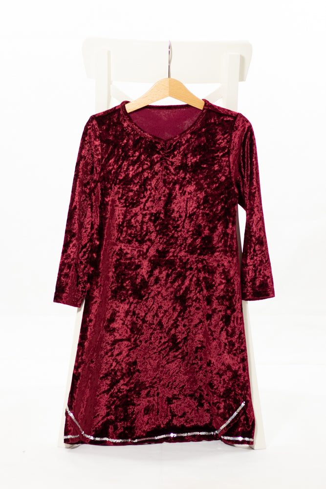 Елегантна плюшена рокля цвят бордо, JAKO-O / 4-5г