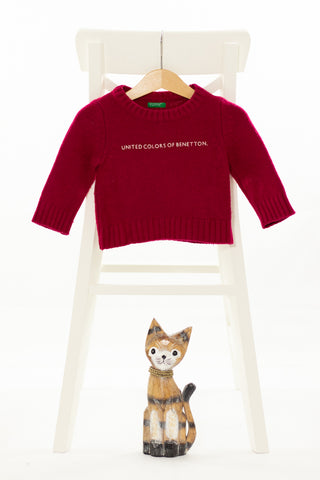 Плътен червен пуловер Benetton / 6м