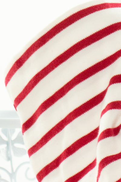 Памучен шал тип обръч в червено и бяло райе
