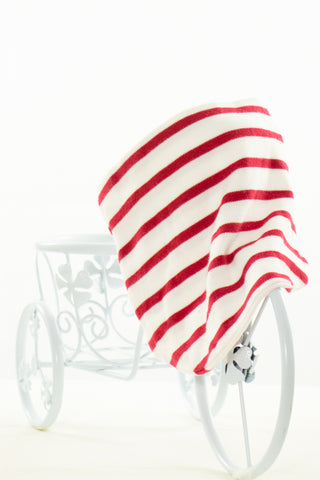 Памучен шал тип обръч в червено и бяло райе