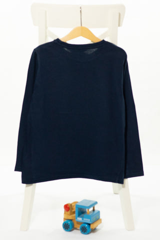 Тъмносиня памучна блуза с дълъг ръкав и апликации, REBEL/ 7-8г. / 128см.
