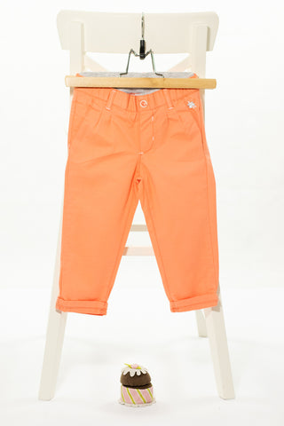 Памучен спортно-елегантен панталон в нежен прасковен цвят с бродерия, ERGEE/ 12-18м.