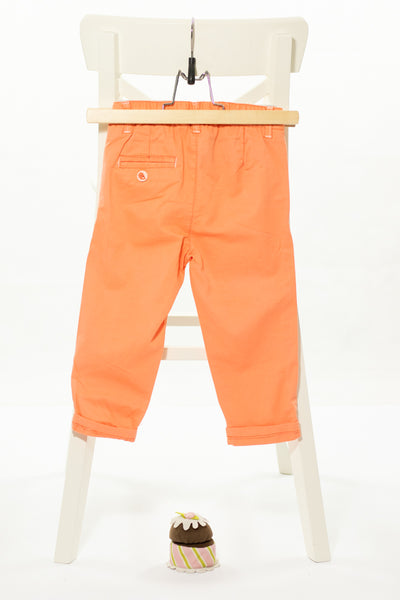 Памучен спортно-елегантен панталон в нежен прасковен цвят с бродерия, ERGEE/ 12-18м.