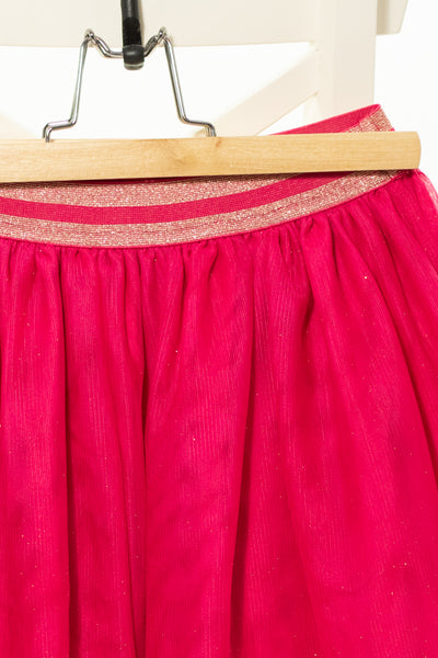 Разкроена тюлена пола в цикламен розов цвят със златисти нишки и ластичен колан, H&M/ 8-10г.