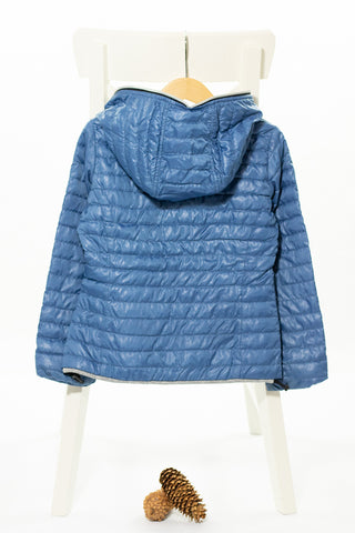 Топло олекотено яке с гъши пух в маслен син цвят и качулка , DUVETICA/ 3-4г.