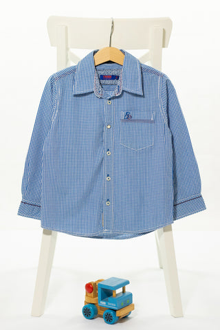 Елегантна риза в синьо - бяло ситно каре със седефено копче, I'KIDS Contemporary/ 5г.