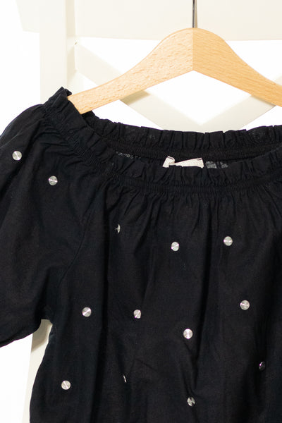 Ефирна къса тениска в черно с метални копчета, UNSEA GIRL/ 8г./ 122см.