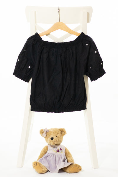 Ефирна къса тениска в черно с метални копчета, UNSEA GIRL/ 8г./ 122см.