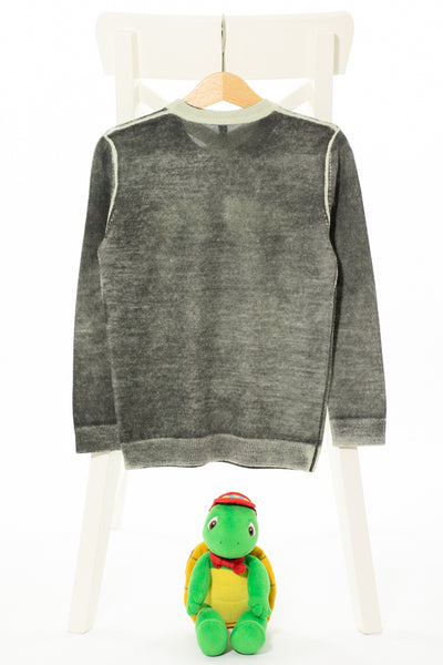 Ефектен тънък сиво-зелен пуловер, BENETTON/ 5-6г.