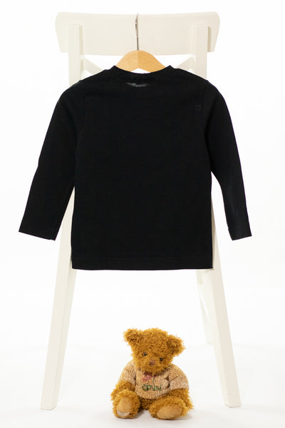 Ефектна черна памучна блуза с дълъг ръкав с рокерски мотиви, BENETTON/ 2г., 90см.