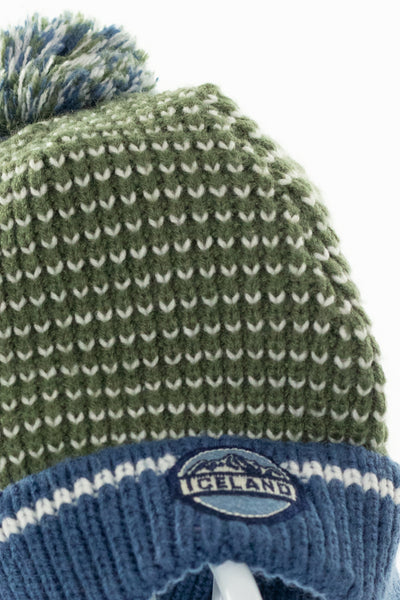 Топла шапка с помпон в синьо и зелено, SERGENT MAJOR/ 3-4г.