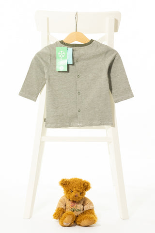 Блуза с дълъг ръкав от органичен памук в зелен меланж и цветна щампа, OBAIBI, (С ЕТИКЕТ)/ 6м., 68см.