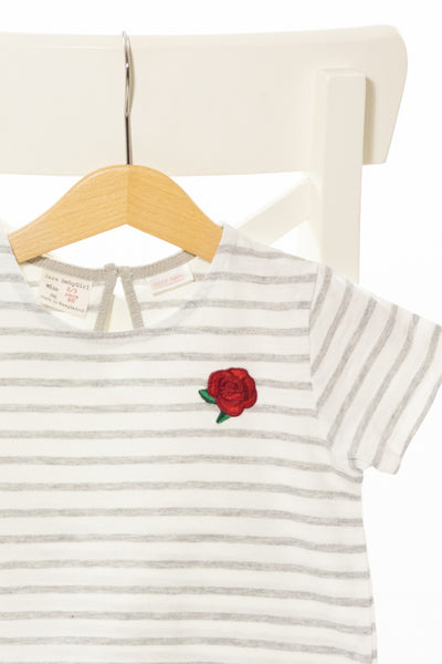 Тениска на сиво райе с бродирана роза, ZARA/ 2-3г., 98см.