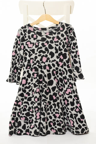 Плътна рокля с дълъг ръкав и подплата в леопардов десен в черно и розово, SWEET HEART ROSE/ 6г.